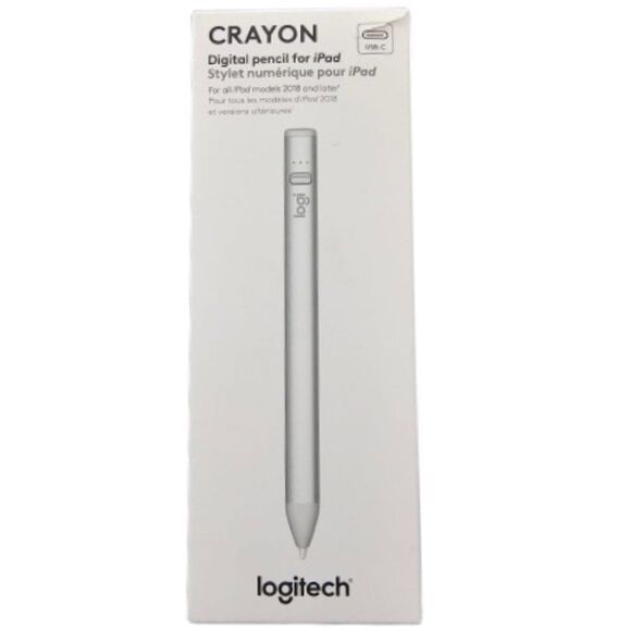 Logitech Silver Crayon USB-C Digital Dynamic Smart Tip Pencil for Apple iPads - Picture 1 of 11